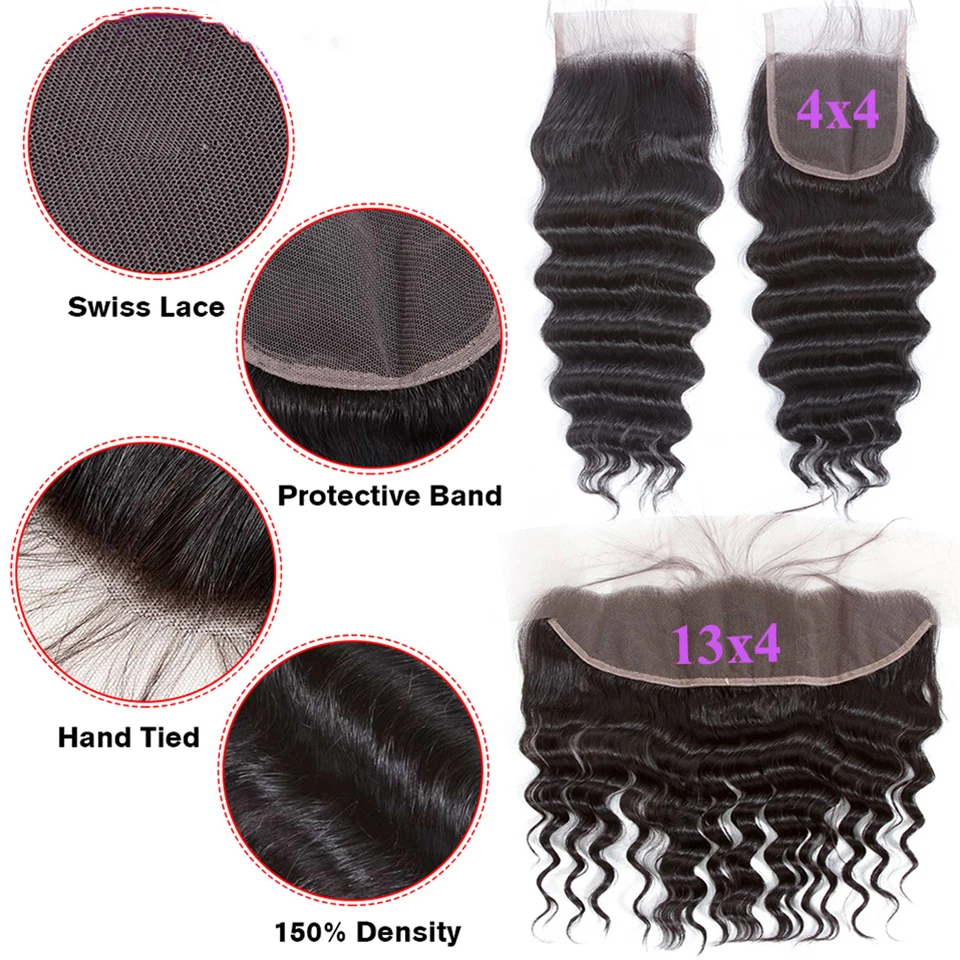 8-30 inch Loose Deep Wave Human Hair Bundles With Closure 4x4 13x4 Lace Closure Frontal With Bundle Raw Virgin Hair Weave Bundle