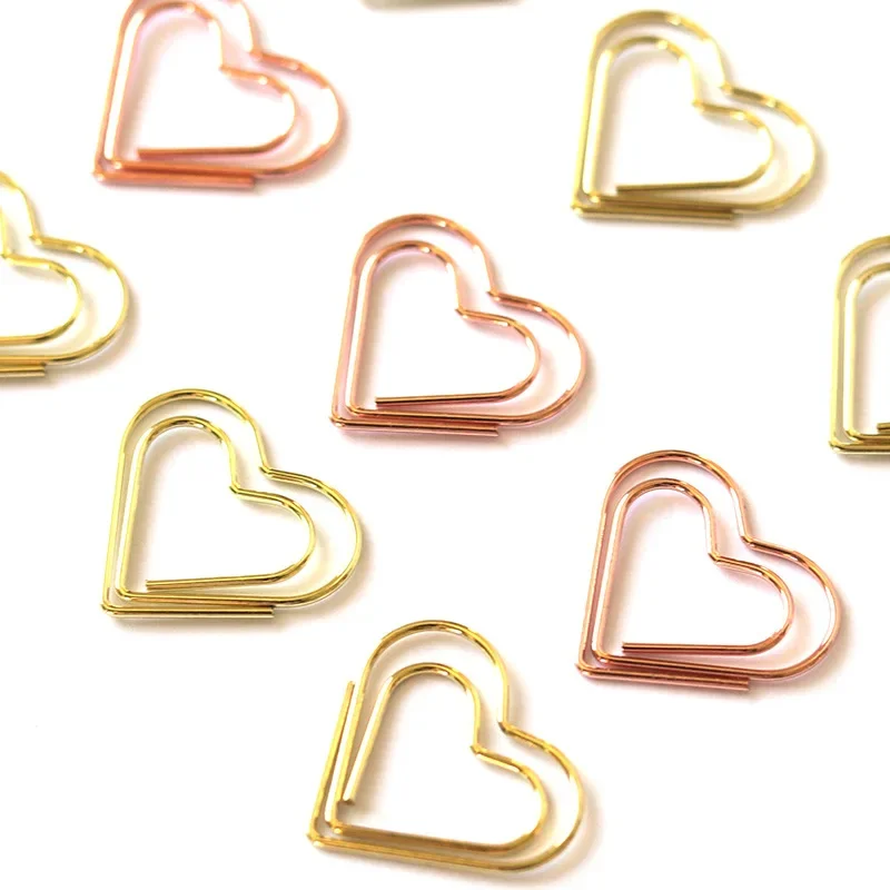 50pcs Creative Love Heart Paper Clips Kawaii Bookmarks Hollow Binder Clips Ticket Photo Patchwork Office Binding Supplies