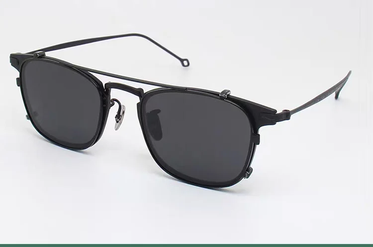Yujo Men's Full Rim Square Titanium Eyeglasses Clip On Sunglasses Image 3