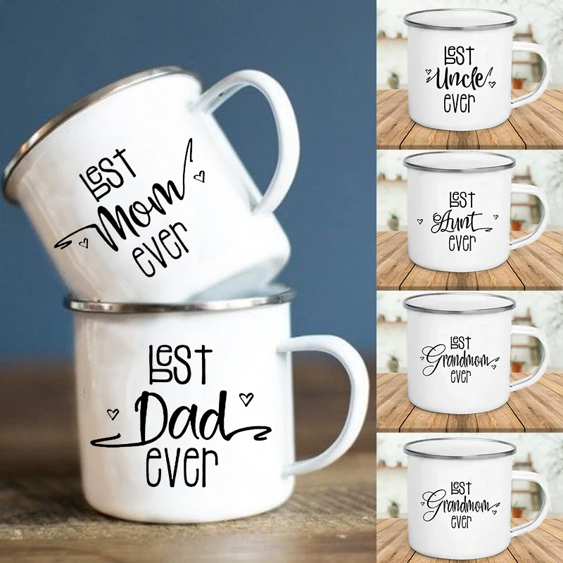 Best Mom/dad Ever Mugs Creative Glass Coffee Tea Drinks Dessert Milk Cup Enamel Mug Handle Drinkware Father's Mother's Day Gifts