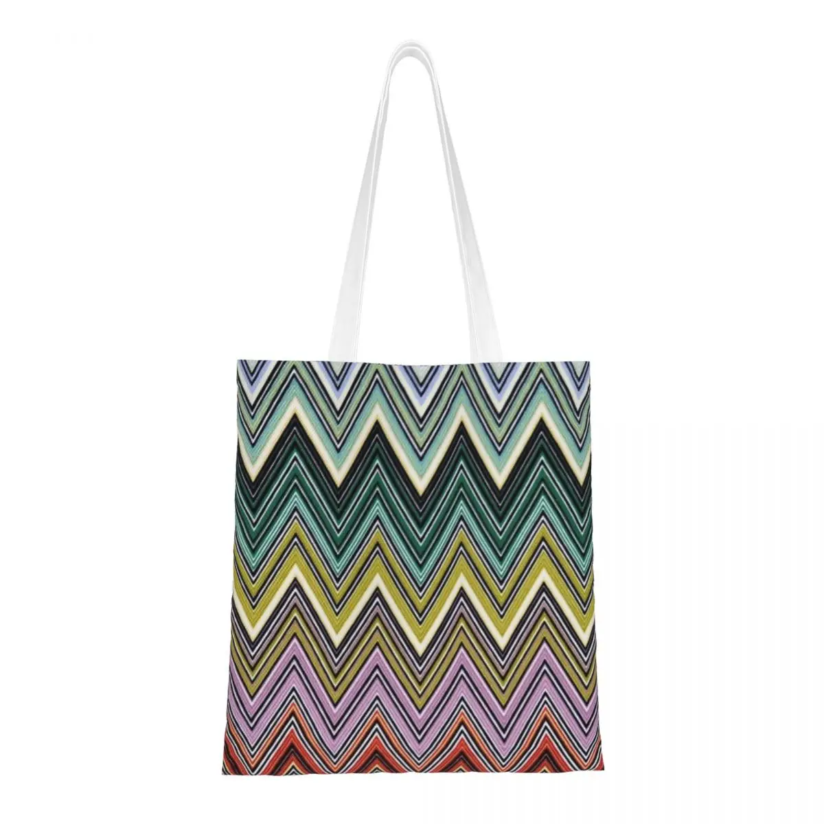 Boho Home Zig Zag Generi Alimentari Tote Shopping Bags Chic Abstract Geometric Zigzag Canvas Shoulder Shopper Bag Borse Di Grande Capacità