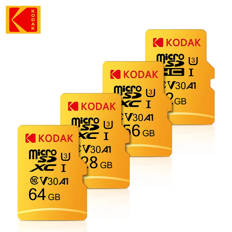 KODAK 마이크로 tf SD 카드, 고속 4K SDXC SDHC 클래스 10 V30, 128GB, 256GB, HS-I HD SLR 디지털 카메라 메모리 카드, 32GB, 64GB