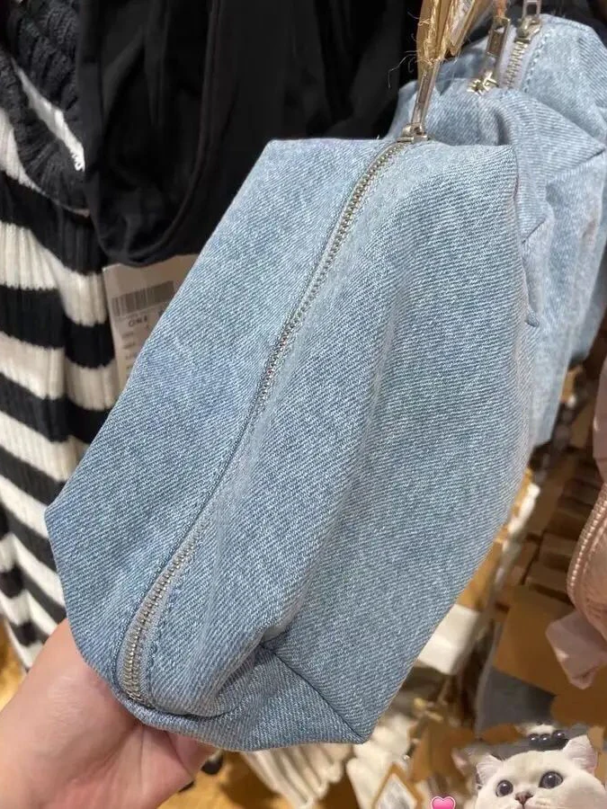 Blue Vintage Denim Makeup Bag Women Solid Zipper Student Pencil Bag Casual Simple Sweet High Quality Mini Bags Y2k 5