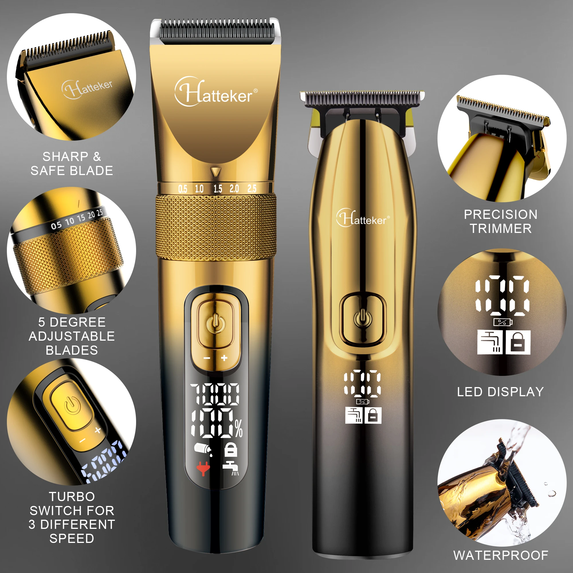 Description Picture 3 of itemHatteker men hair clipper 2 machine set rechargeable electric shaver for men body hair trimmer hair cutting machine 2 set
