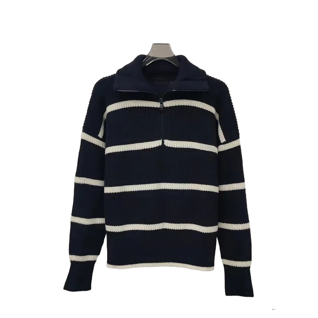 

Sweater jacket lapel short loose version of the collision color splicing design warm and comfortable 2024 Winter New