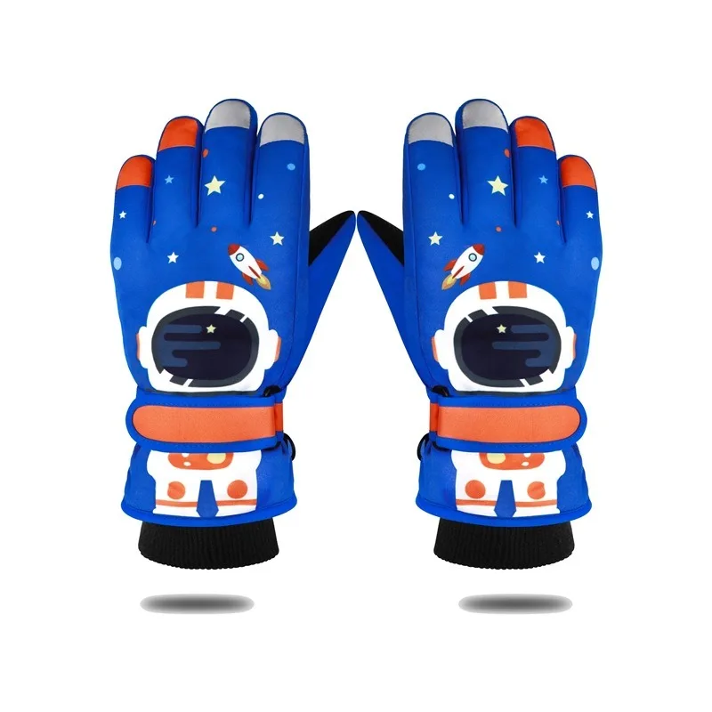 Childrens Winter Skiing Gloves Astronaut Five Finger Primary School Students Riding Thick Windproof and Warm Gloves Touch Screen