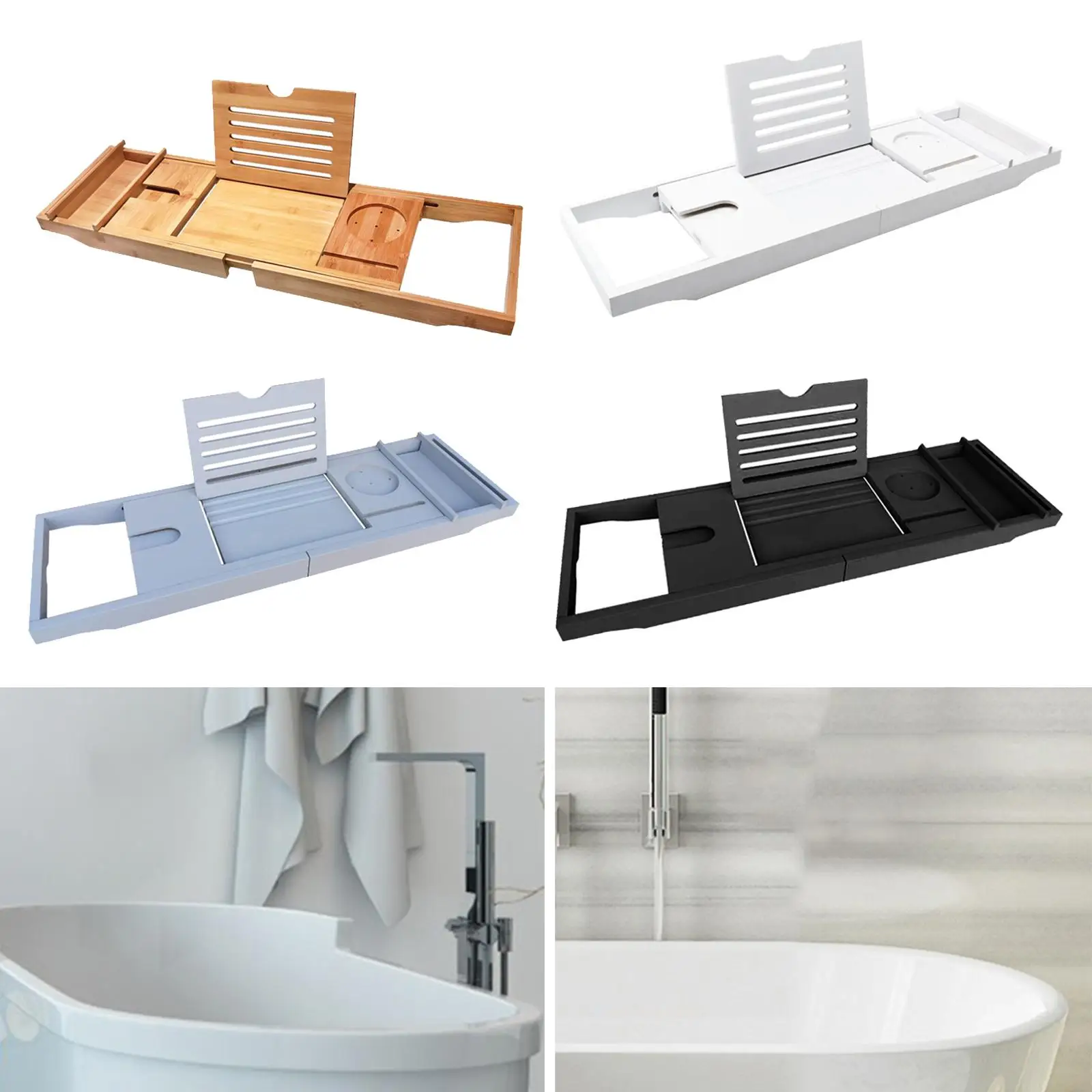 Expandable Premium Bamboo Bathtub Caddy Tray Shower Storage Rack phone Bath Tub Holder Drinks Tray Non Slip