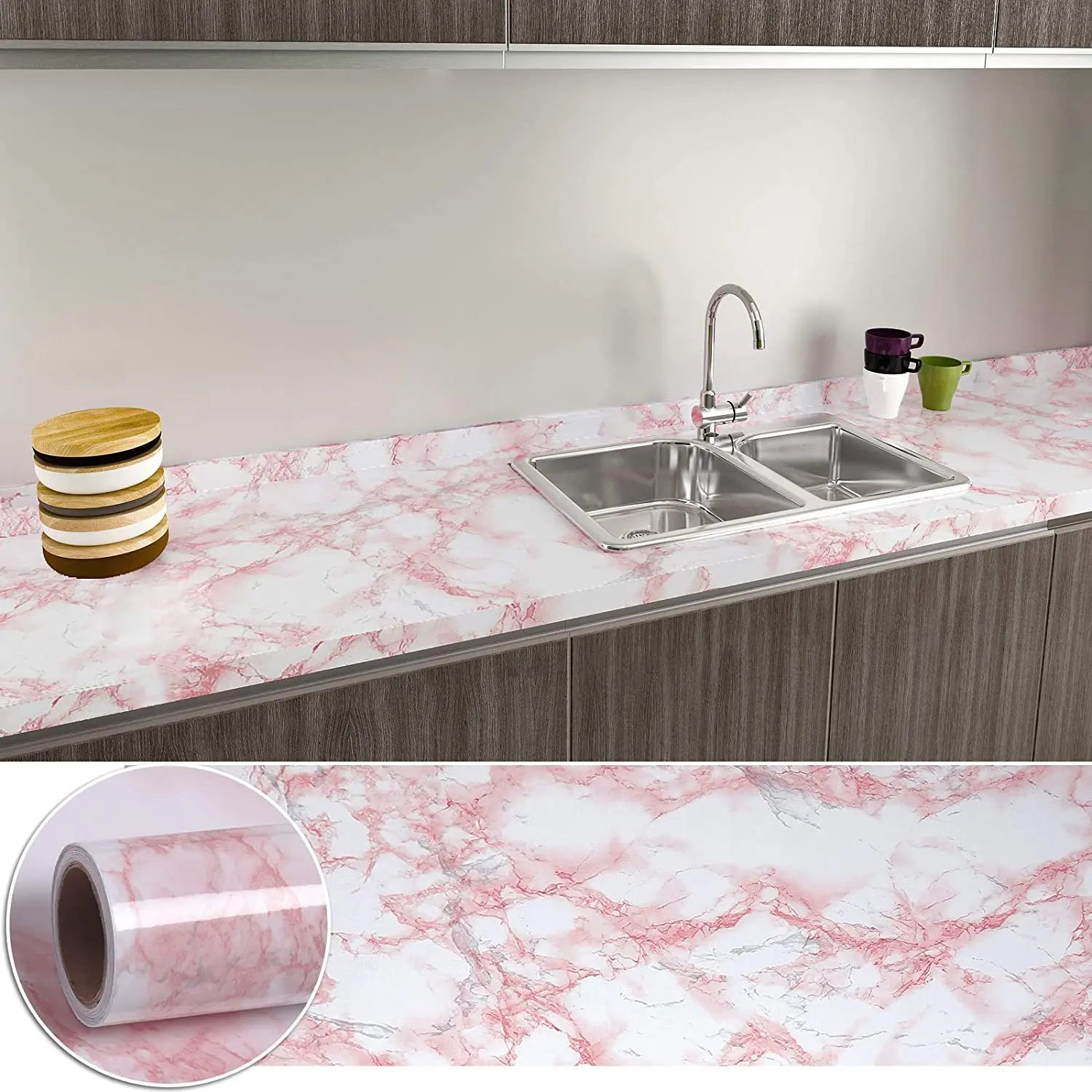 6M Thick Pink Marble Kitchen Mesa Wall Decor Stickers PVC Self Adhesive Waterproof Wallpaper for Dining Room Bathroom Decoration wall mount fold down dining table modern wall mount folding foldable wooden dinning furniture for kitchen bar