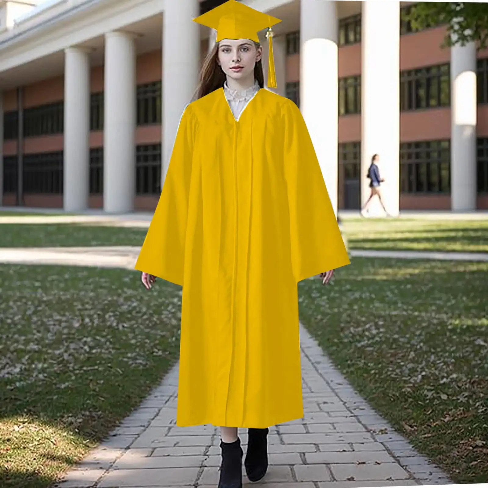 Graduation Cap and Gown Set with Tassel for High School & College Long Sleeved Dress Breathable for Elegant Women Black