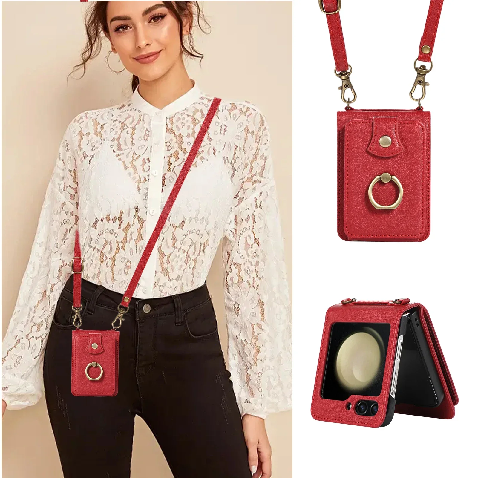 Crossbody Leather Cards Solt Wallet Bag Case For Samsung