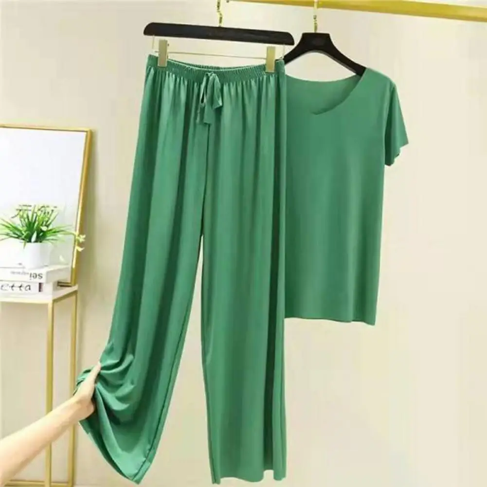 Women Top Trousers Set Short Sleeves Deep Crotch Soft Lady Top Pants Set Pullover Women T-shirt Pants Set Women Clothing alloy chain belt for women luxury designer brand waist strap lady girl dress jeans trousers decorative accessories