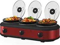 Cooker, 3 x 1.5 QT Portable Small Dual Crock Cooker, Buffet Servers and Warmers Dishwasher Safe, Removable Ceramic Pot Glass Lid 1