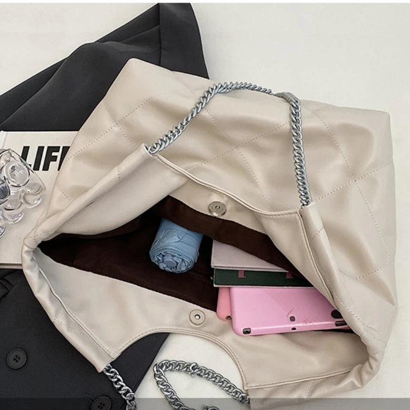 Tote Shoulder Bag Diamond Lattice Quilting Chain Large Capacity Trendy Design 2023 New Soft PU Leather Texture Bags for Women