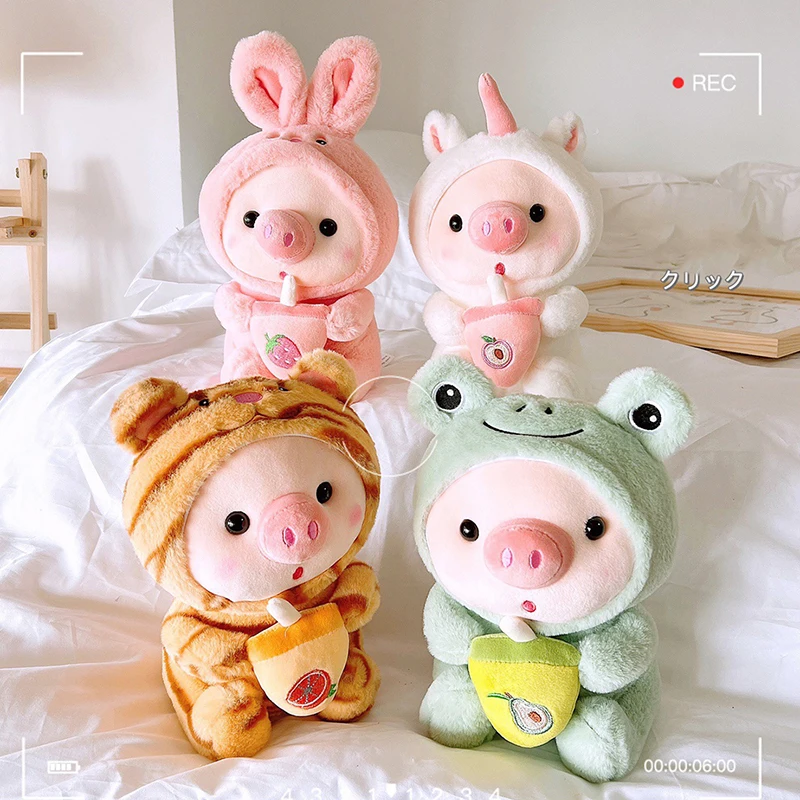 

Super Soft Kawaii Cartoon Plush Toy Stuffed Animal Cute Pig Bunny Frog Unicorn Tiger With Tea With Milk Doll Kids Birthday Gifts
