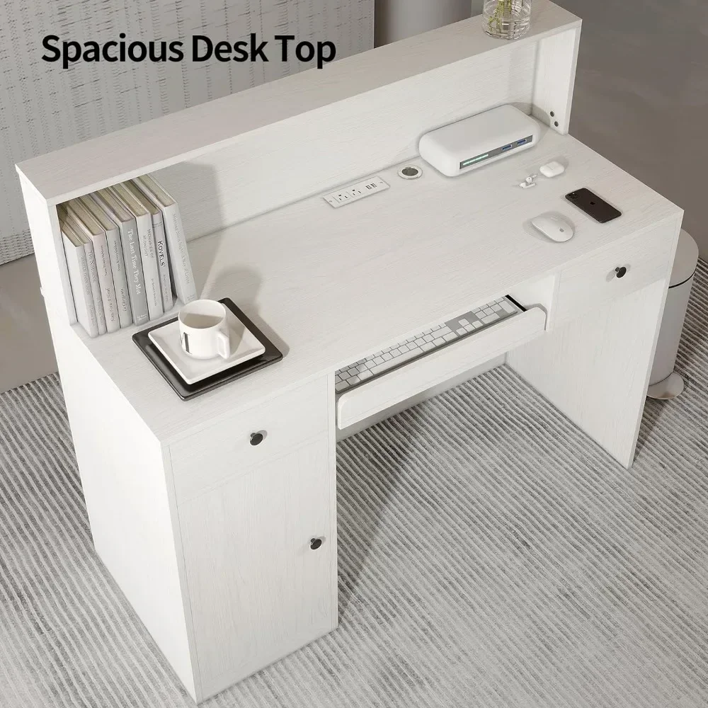 Reception Desk with LED Lights and Power Outlets, Retail Counter Reception Counter Table with Drawers, for Salon Lobby Checkout 3