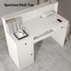 Reception Desk with LED Lights and Power Outlets, Retail Counter Reception Counter Table with Drawers, for Salon Lobby Checkout 3