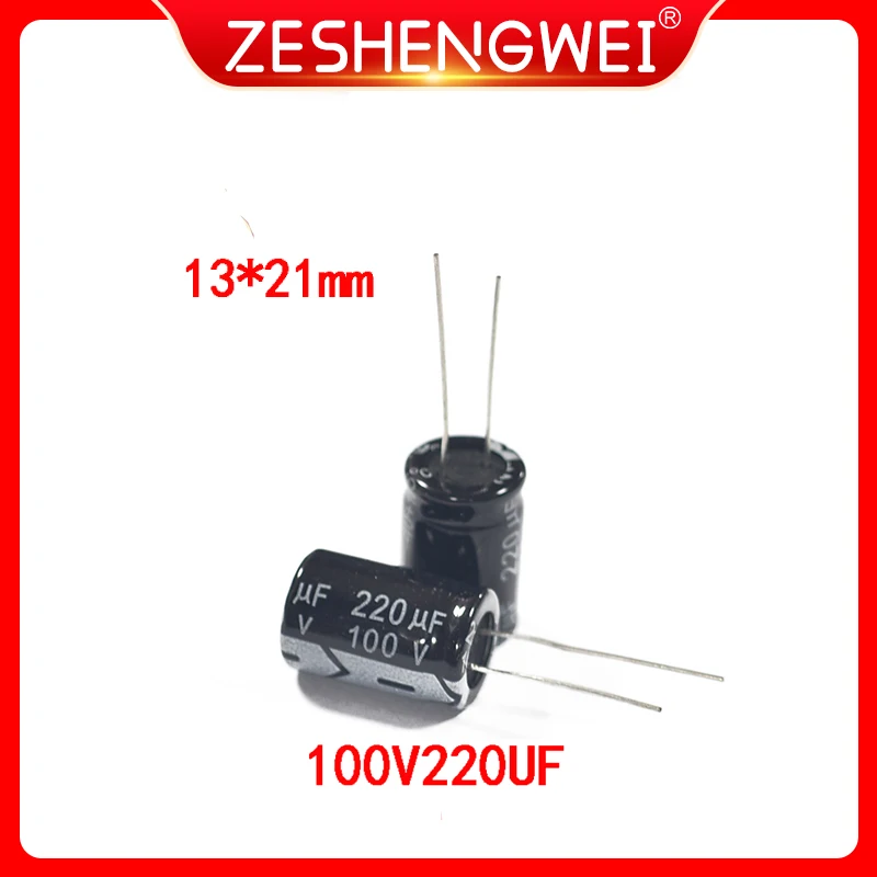 10PCS 100V 220UF Aluminum Electrolytic Capacitor 220UF 100V 13*21mm NEW Electrolytic Capacitor Size：13x21