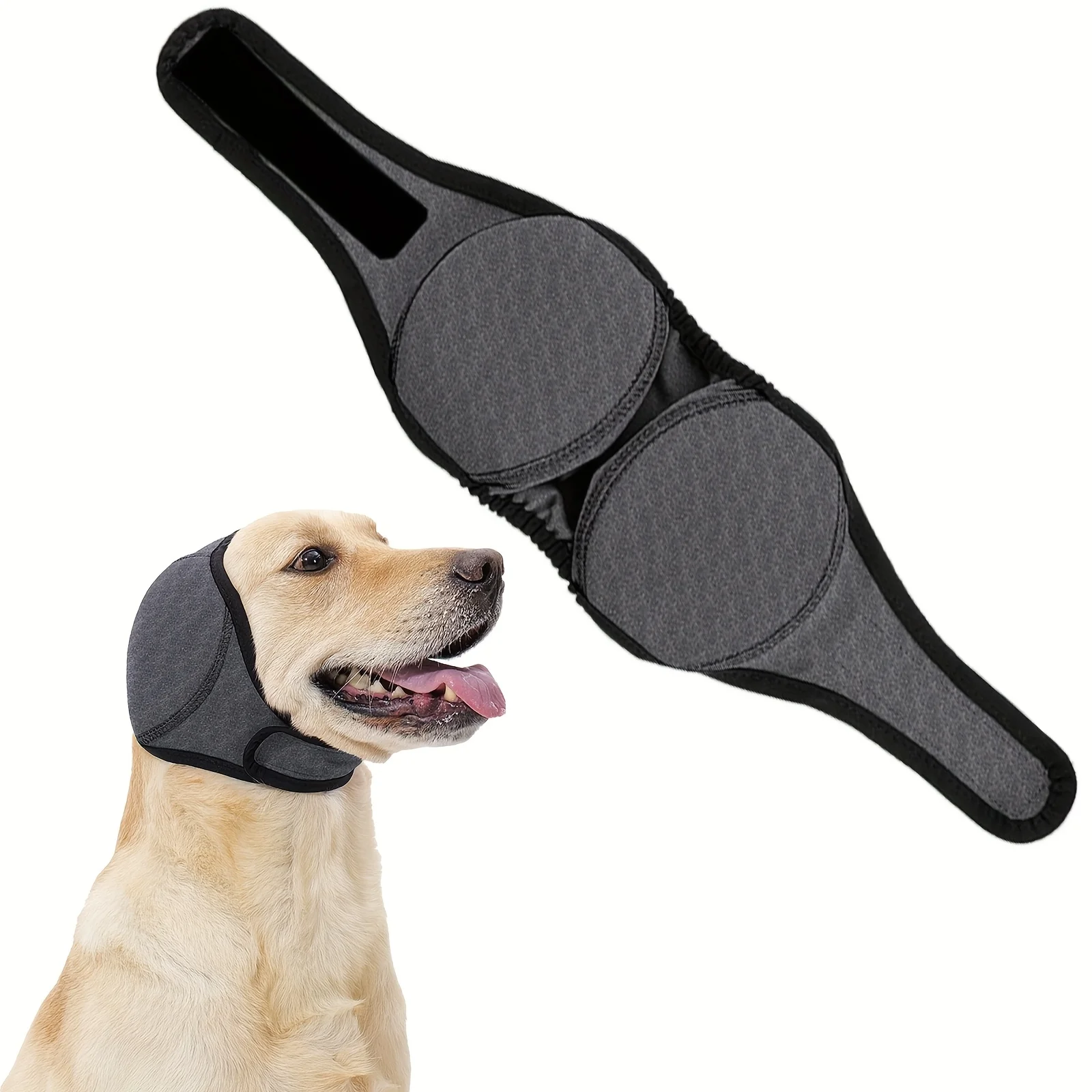 Noise Cancelling Dog Ear Wrap Anti-Anxiety Head Cover for Small Medium Large Dog,Ear Protection Cap with Adjustable Strap Design