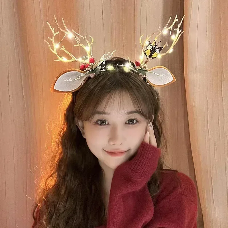 New Christmas LED Light Antlers Hair Band Cute Fairy Glowing Elk Hairpin Hair Clip Women Girls Christmas Accessories