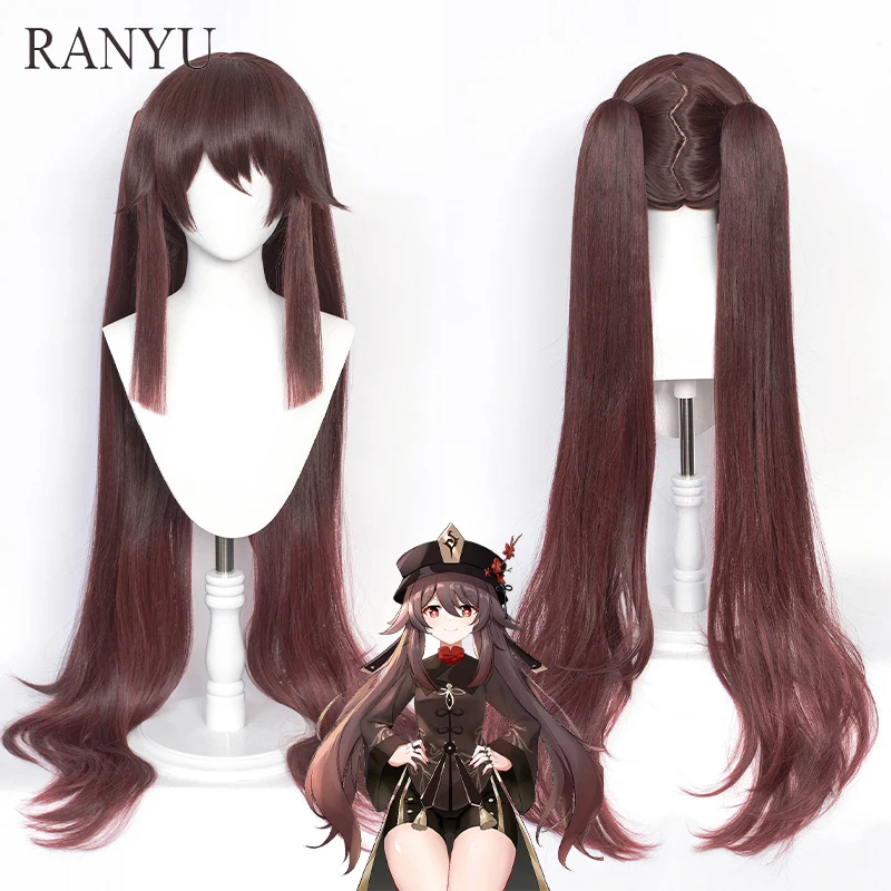 RANYU Genshin Impact Hutao Wig Long Straight Synthetic Brown Game Anime Cosplay Extension Hair Wig for Party ranyu genshin impact klee wig synthetic straight short blonde game cosplay hair heat resistant wig for party