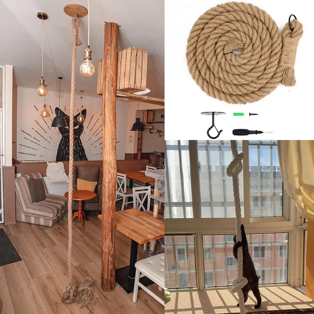 Cat Climbing Shelf Cat Climbing Rope 3m Jute Rope Ceiling-Mounted Climbing Rope for Cats Kickers Climbers Toys for Cat Scratcher 3