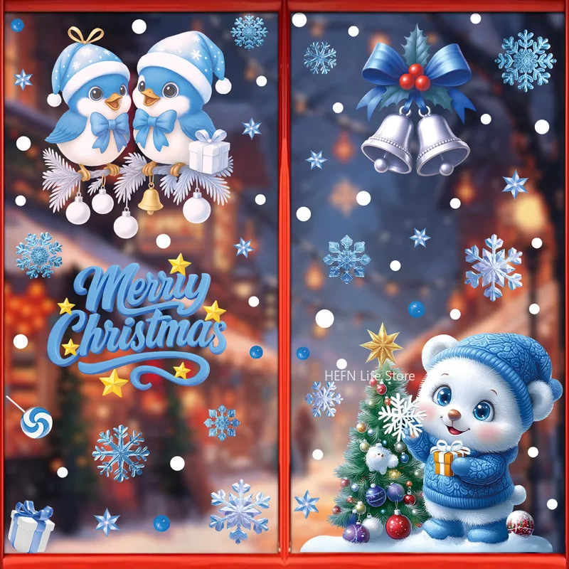 Reusable Static Christmas Window Stickers Double-Side Xmas Party Supplies Christmas Window Clings Home Decorative Films