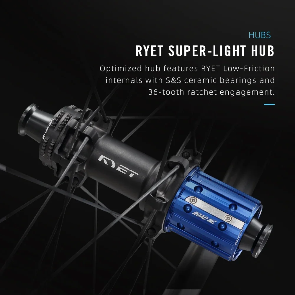 RYET Disc Brake 1180g Super Light Road Carbon Wheels Bicycle Wheelsets Ceramic Tubless Clincher Ratchet 36T Hub Cycling Parts - Image 5