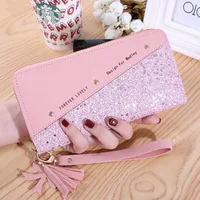 Luxury Long Wallet For Women Patchwork Sequin Clutch Glitter Pu Leather Ladies Phone Bag Card Holder Coin Purse Female Wallets 2