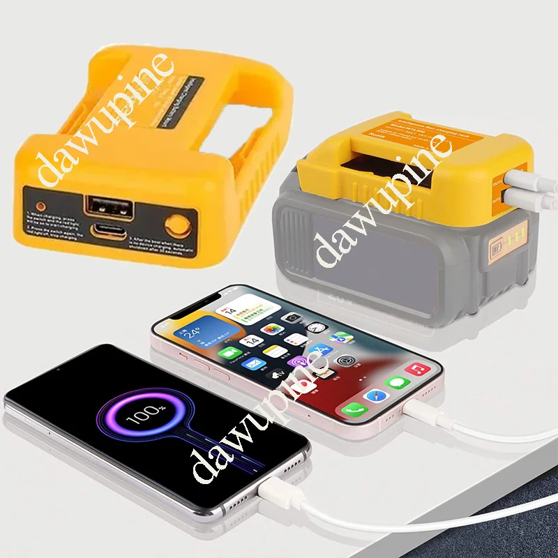 USB Type C Power Adapter Bank for DeWalt 18V for XL 20V Lithium Battery Case Laptop Mobile Phone Charging Converter Belt buckle power adapter silicone case