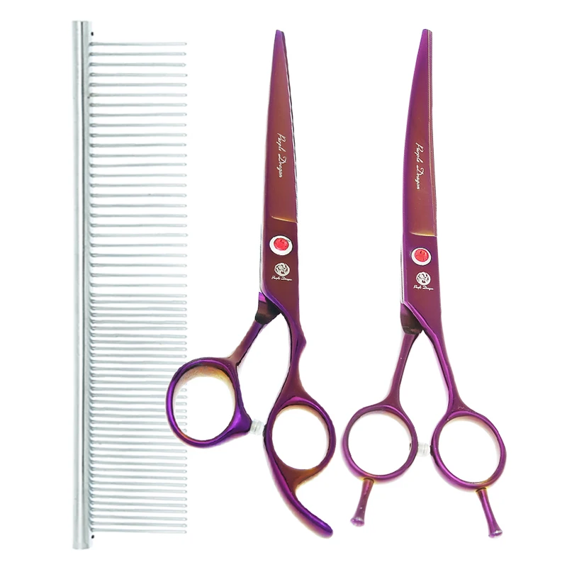 

Purple Dragon 7 inch Pet Scissors Dog Cat Grooming Shears Sharp Cutting Thinning Curved Shears Animal Haircut Beauty Tool B0022B