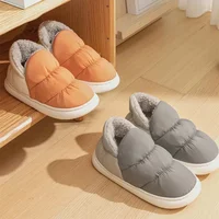 Women Men Slippers Winter Down Cloth Waterproof Indoor Outdoor Warm Plush Shoes Non-slip Thick Sole Soft Comfort Couples Flats 2