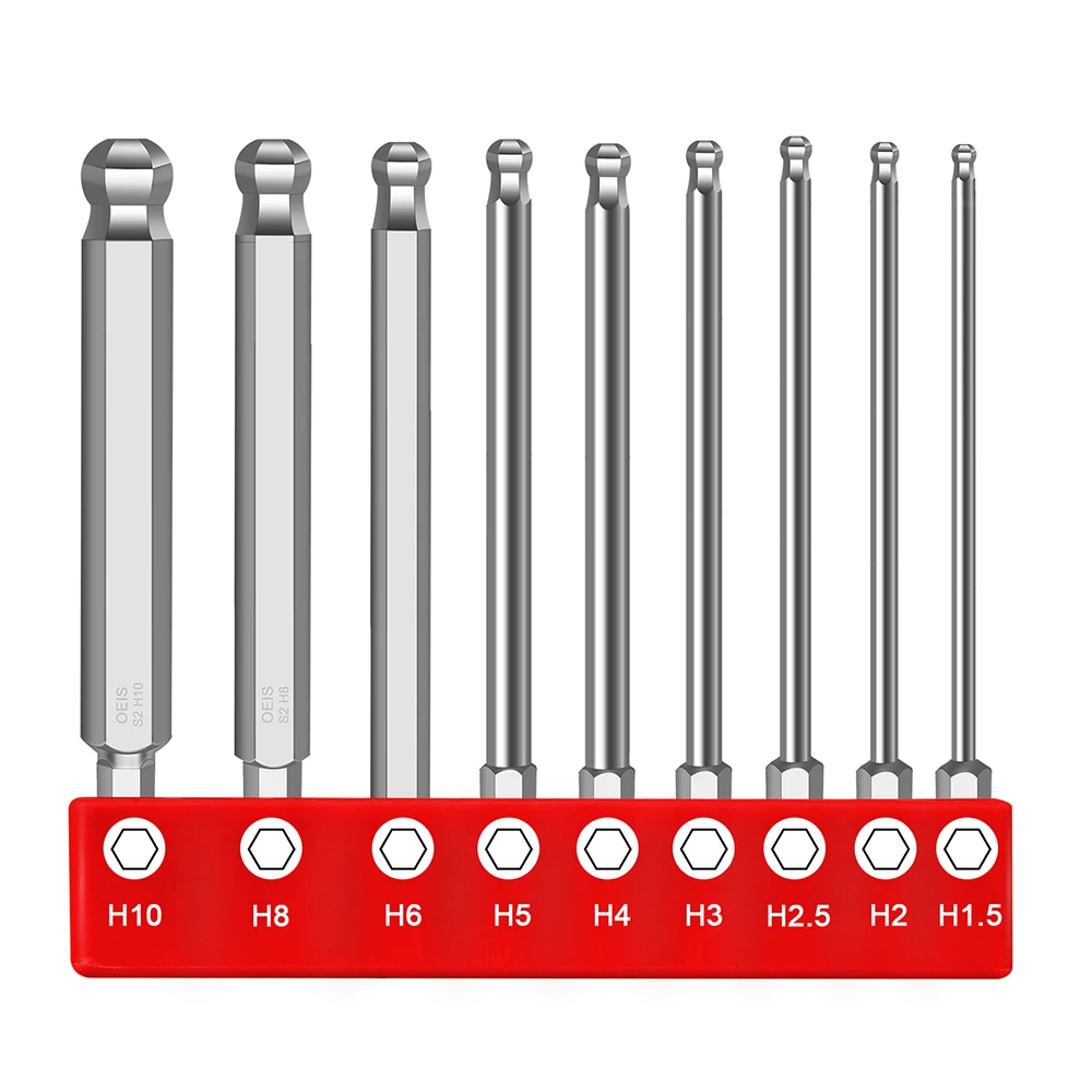 9pcs Ball End Hex Screwdriver Bits Set Metric Allen Hex Bit 100mm Long Magnetic Ball Head Driver Bit