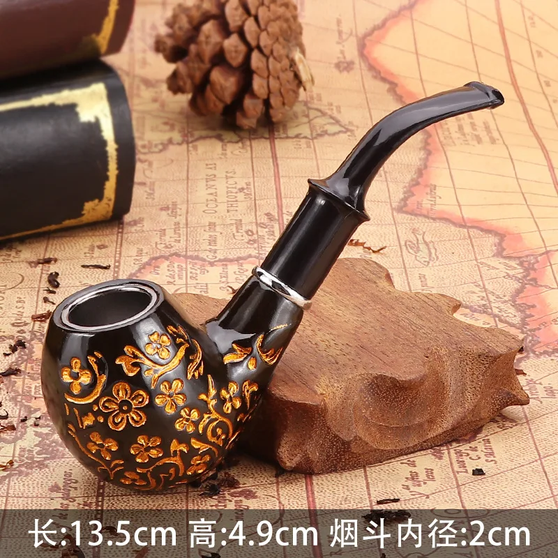 Vintage Detachable Durable Resin Imitation Solid wood Carved Pipe Smoking Tobacco Filter pipe Cigarette Pipes Gift
