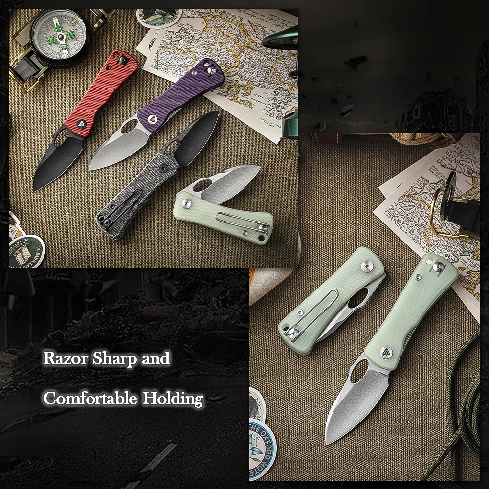 TRIVISA Folding Pocket Small Knife with Clip，Mini EDC Knife for Men,2.04”14C28N Steel Blade，G10 Handle for Women Camping Tools 5
