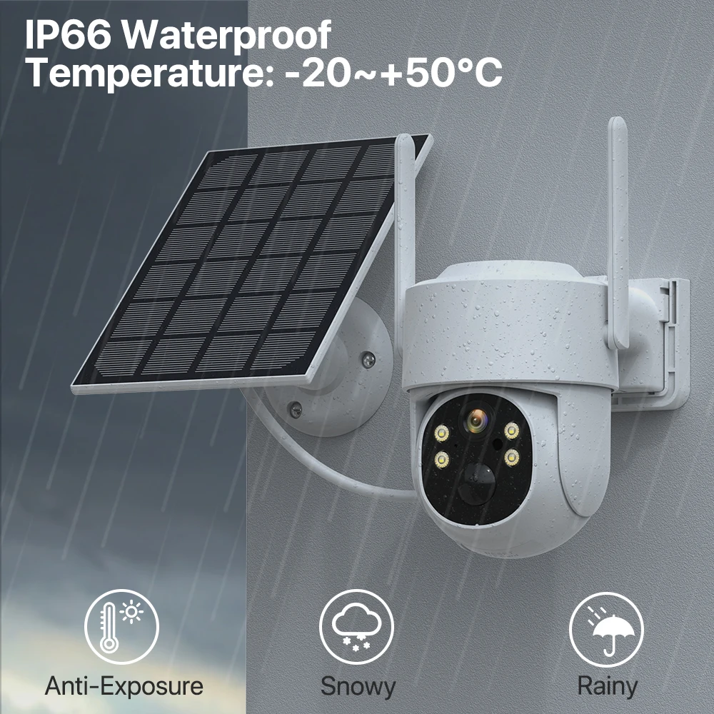 방수 4G SIM 카드 야외 무선 태양 보안 카메라, 내장 배터리 카메라, 4MP PTZ 모션 감지 카메라, iCsee
