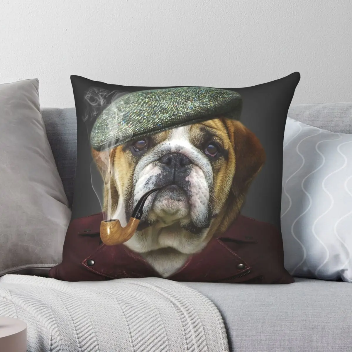 

English Bulldog Pillowcase Polyester Linen Velvet Pattern Zip Decor Pillow Case Room Cushion Cover 18"