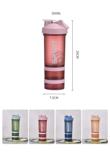 500ML 3-layer Sports Water Bottle Protein Shaker Outdoor Travel Portable Leakproof Drinkware Plastic My Drink Bottle BPA Free 5