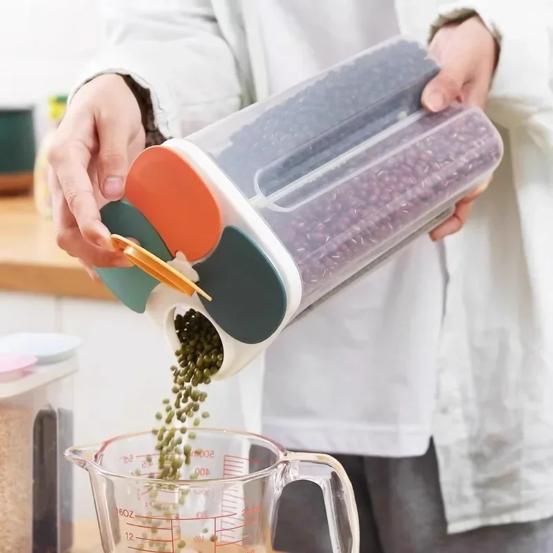 4 Grids Cereals Sealed Jar Kitchen Cereals Storage Box Plastic Food Container Moisture-proof Grain Tank Spaghetti Keep Fresh Box
