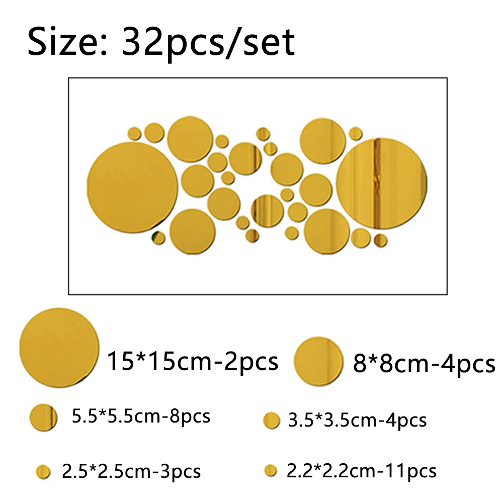 3D Acrylic Mirror 32/24Pcs Polka Dots Circular Wall Stickers For Home Decoration, Living Room, Bedroom Decoration, Art Murals 6