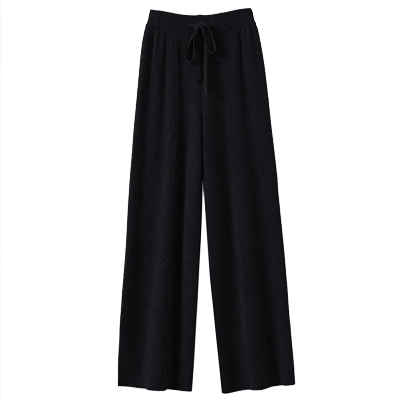 High Waist Knitted Wool Wide Leg Pants Extended Length Dstring Straight Casual Loose Slimming Autumn Winter Faion Ladies