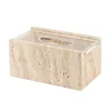 Rectangle and Square Natural Marble Tissue Box Vintage Beige Travertine Stone Storage Organization Case 5