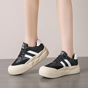 أحذية رياضية غير رسمية بنعل سميك ، أحذية بيضاء عالية ، أحذية رياضية برباط بمقدمة مستديرة ، مريحة وعصرية ، جديدة ، خريفية 5