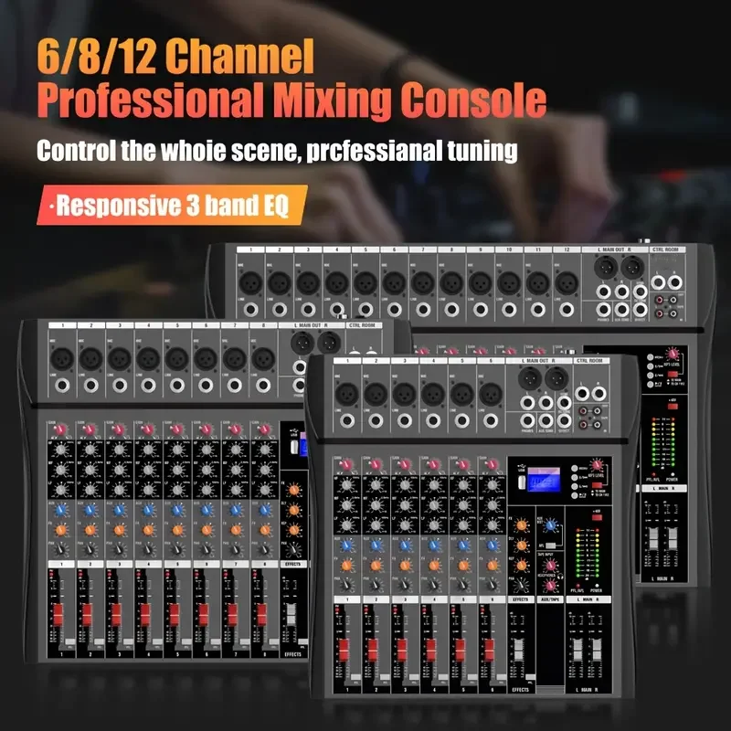 8 12 16Channels DJ Audio Mixer Mixing Console USB Sound card interface 48V for Computer MP3 microphone Recording