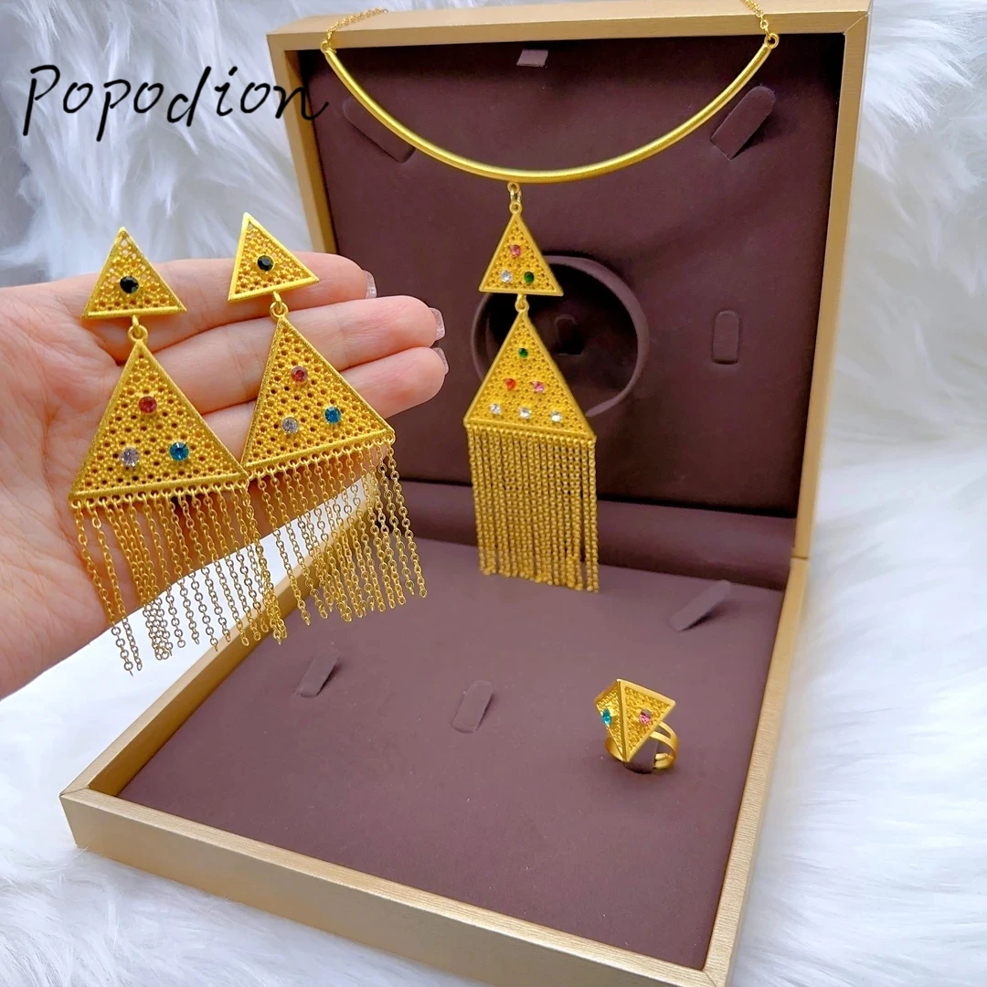 Popodion New 24K Gold Plated Dubai Jewelry Necklace Ring Women's Earrings As A Beautiful Gift For Beautiful Women YY102300