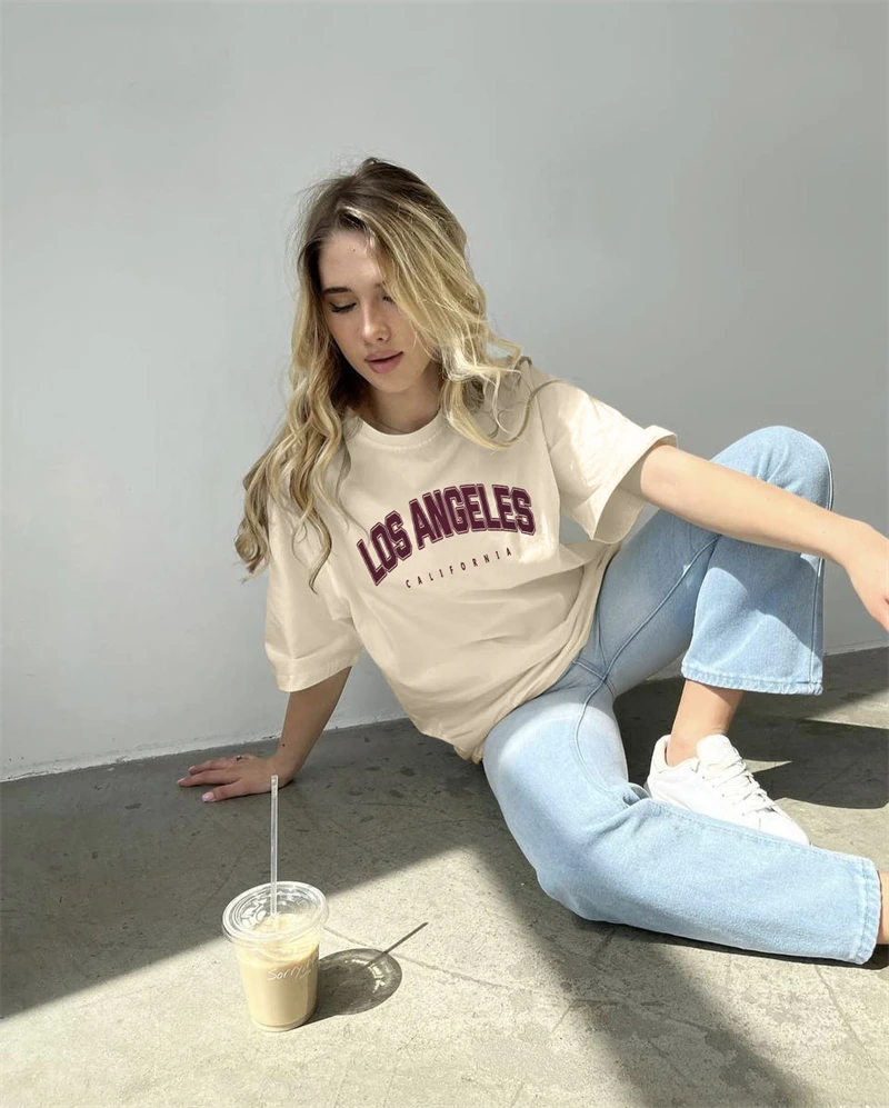 Hirsionsan Korean Letter Graphic T-shirt Women 2023 Summer O-neck Short Sleeve Basic Tees Female Oversized 100% Cotton201_voghion.com