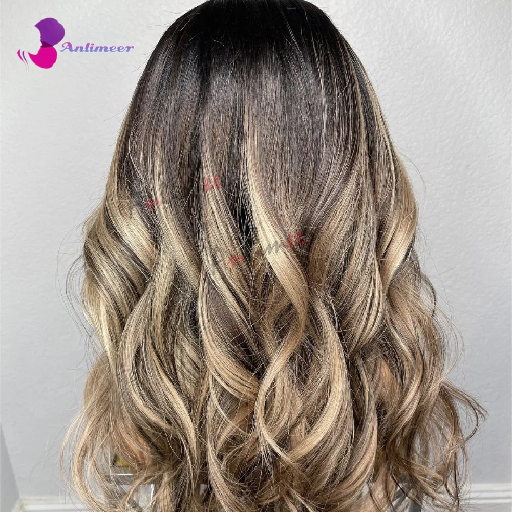 Cabelo humano pré-arrancado da onda do corpo, perucas frontais do laço, nós descorados, destaque, louro claro colorido, 360 perucas frontais