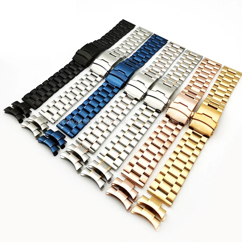 Elegant Stainless Steel Curved End Watch Bracelet with Metal Folding Buckle