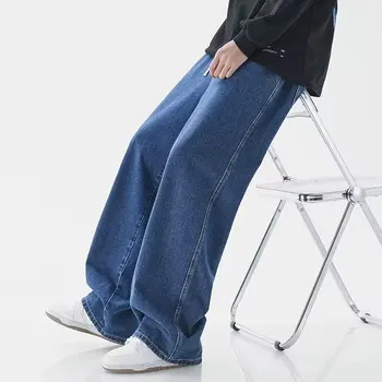 2024 New Streetwear Loose Jeans Men Korean Style Fashion Loose Straight Wide Leg Pants Men's Brand Clothing Black Light Blue 1