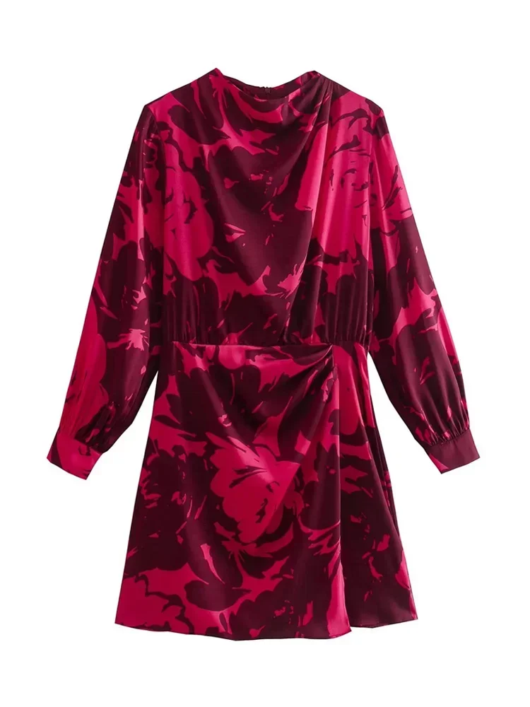 

Женское мини-платье с драпировкой спереди, винтажное платье с высоким воротником и длинным рукавом, 2023