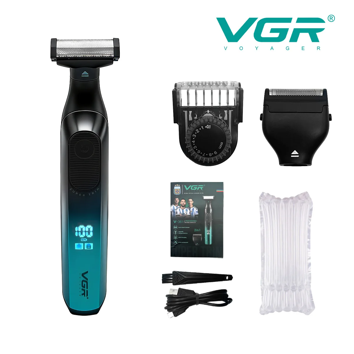 VGR Electric Shaver 2 IN 1 Dual Sided IPX6 Waterproof Cordless Beard Portable Travel Lock Trimmer For Men V-361_voghion.com